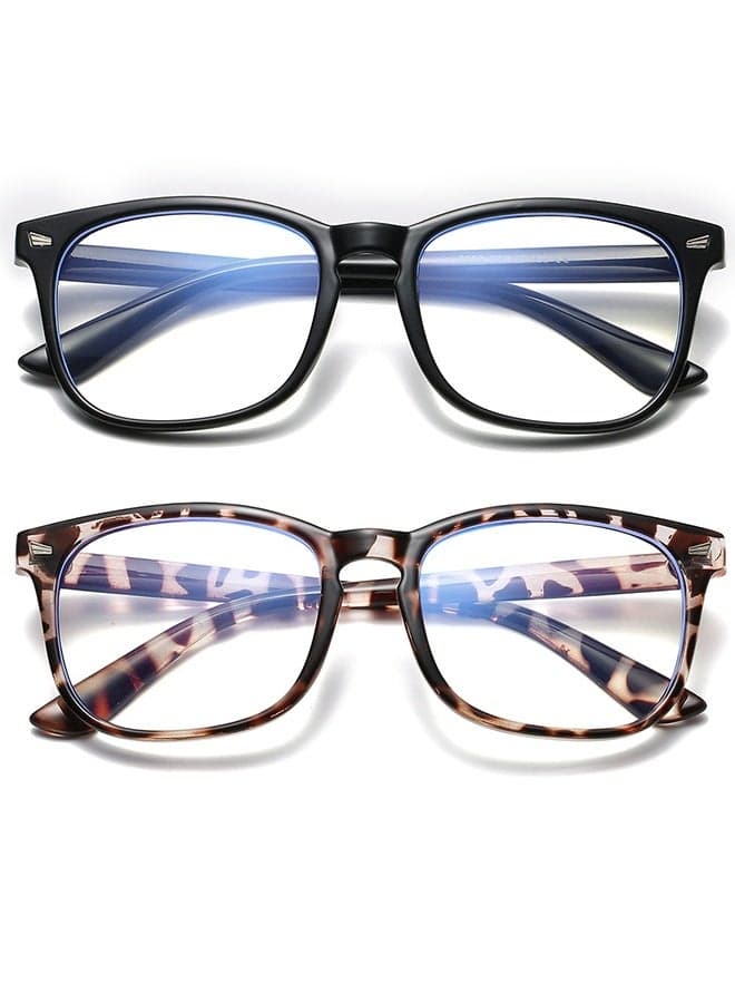 Unisex Stylish Nerd Non-prescription Glasses For Women Men, 2PCS Fashion Vintage Square Frame Fake Eyeglasses, Anti-Blue Light Full Frame Retro Fashion Simple Frame Glasses For Travel Holiday