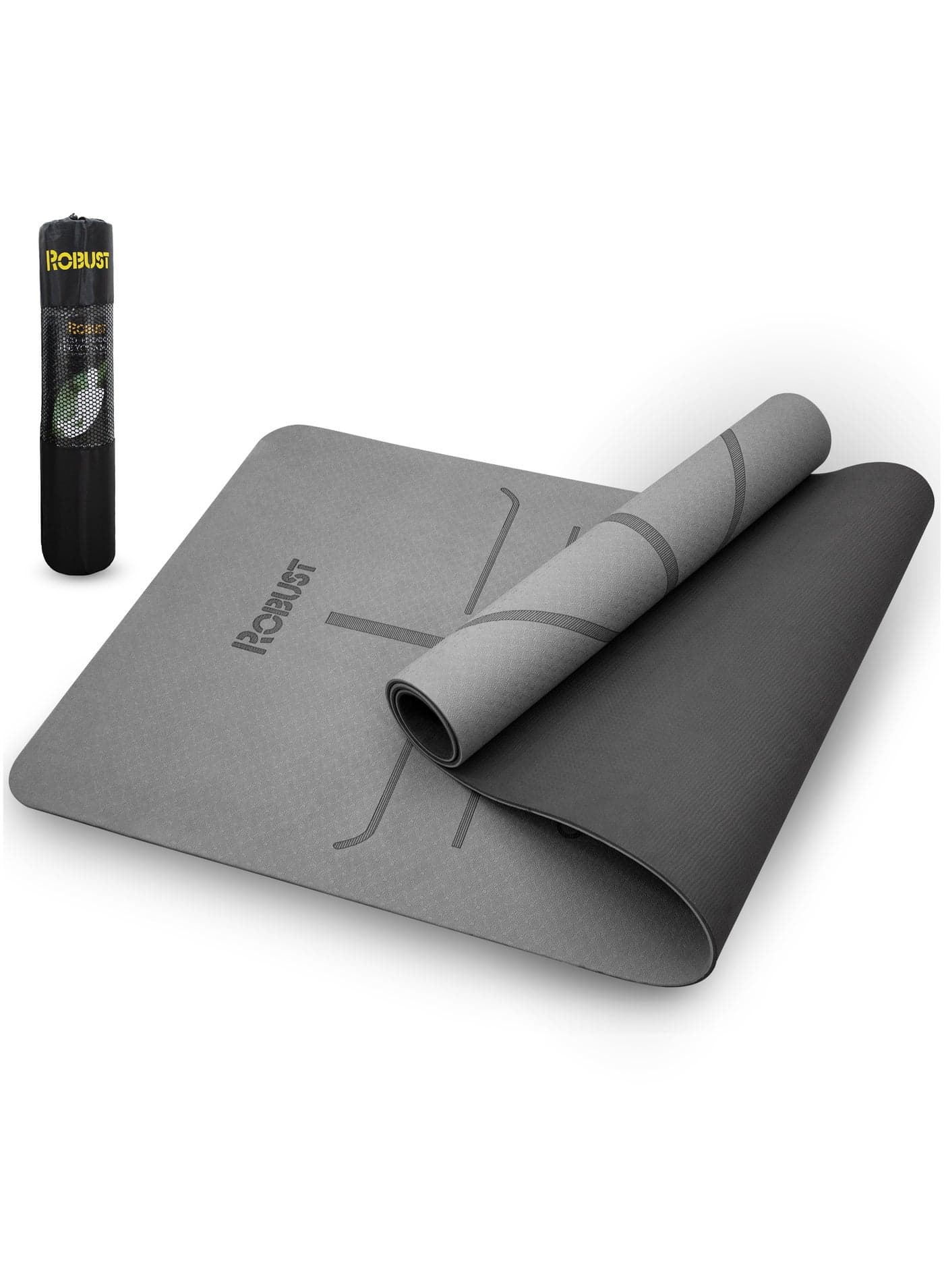 Tpe Yoga Mat Double Layer Anti-Slip Eco Friendly Texture Surface (Size 183Cmx 61Cm) Sgs Certified Position Liens & Hanging Band, Home/Gym Workout Sports Exercise Sports Mattress - Grey