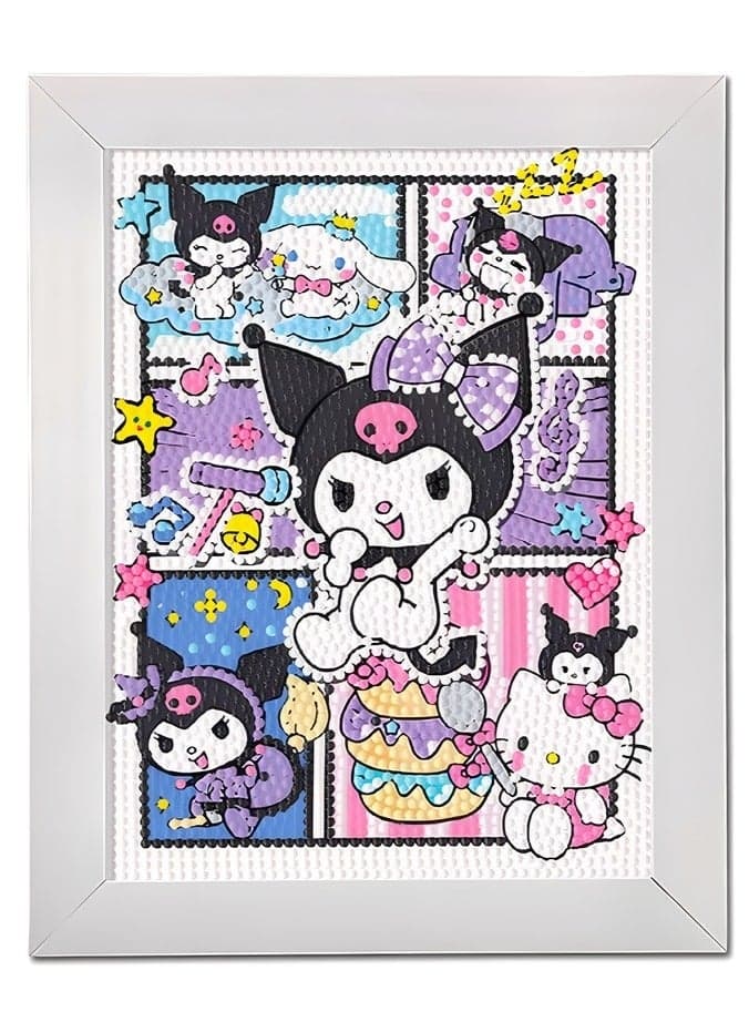Cute 5D Diamond Art Kits with Wooden Frame, DIY Beaded Picture Puzzle Game, Diamond Arts and Crafts Sets, Diamond Painting Game, Gem Full Drill Diamond Dots for Home Wall Decor