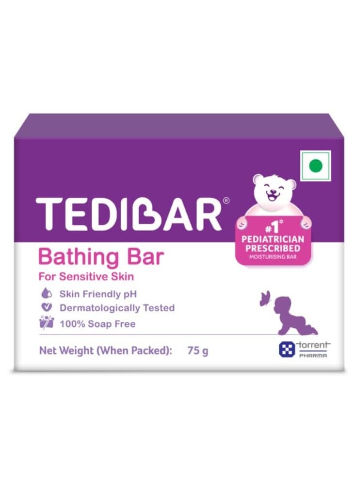 Tedibar Moisturising Baby Bathing Bar 75g (Pack of 1) 100% Soap Free No. 1* Pediatrician Prescribed Moisturising Bar - By Torrent Pharma