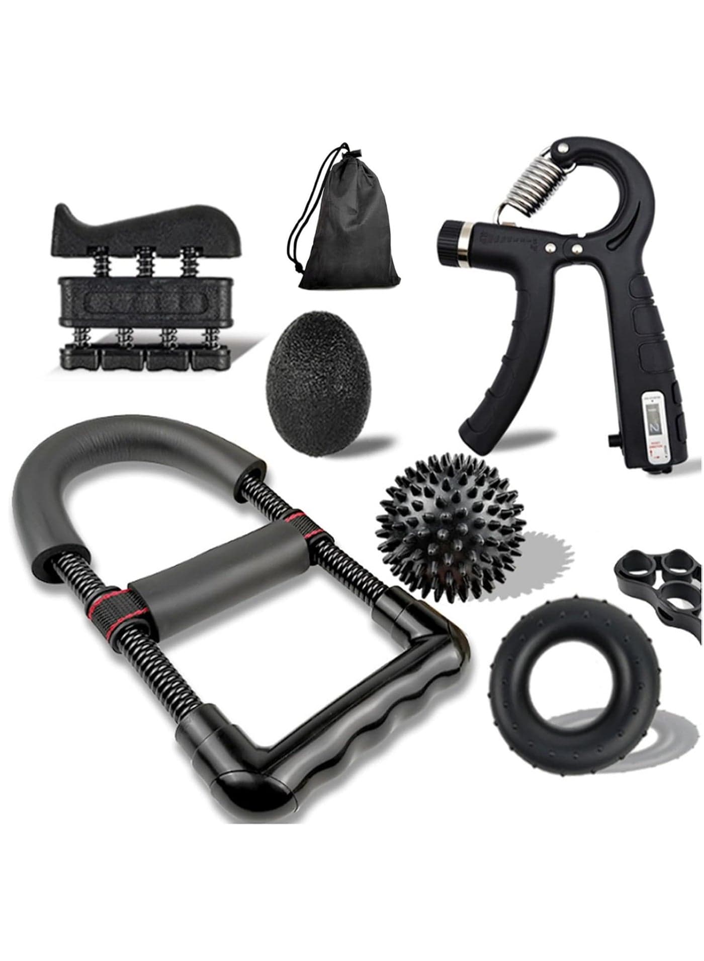 7 Pack Hand Grip Strengthener Kit Complete Hand and Finger Exerciser Set with Wrist Strengthener Massage Ball and Stress Relief Ball for Men and Women