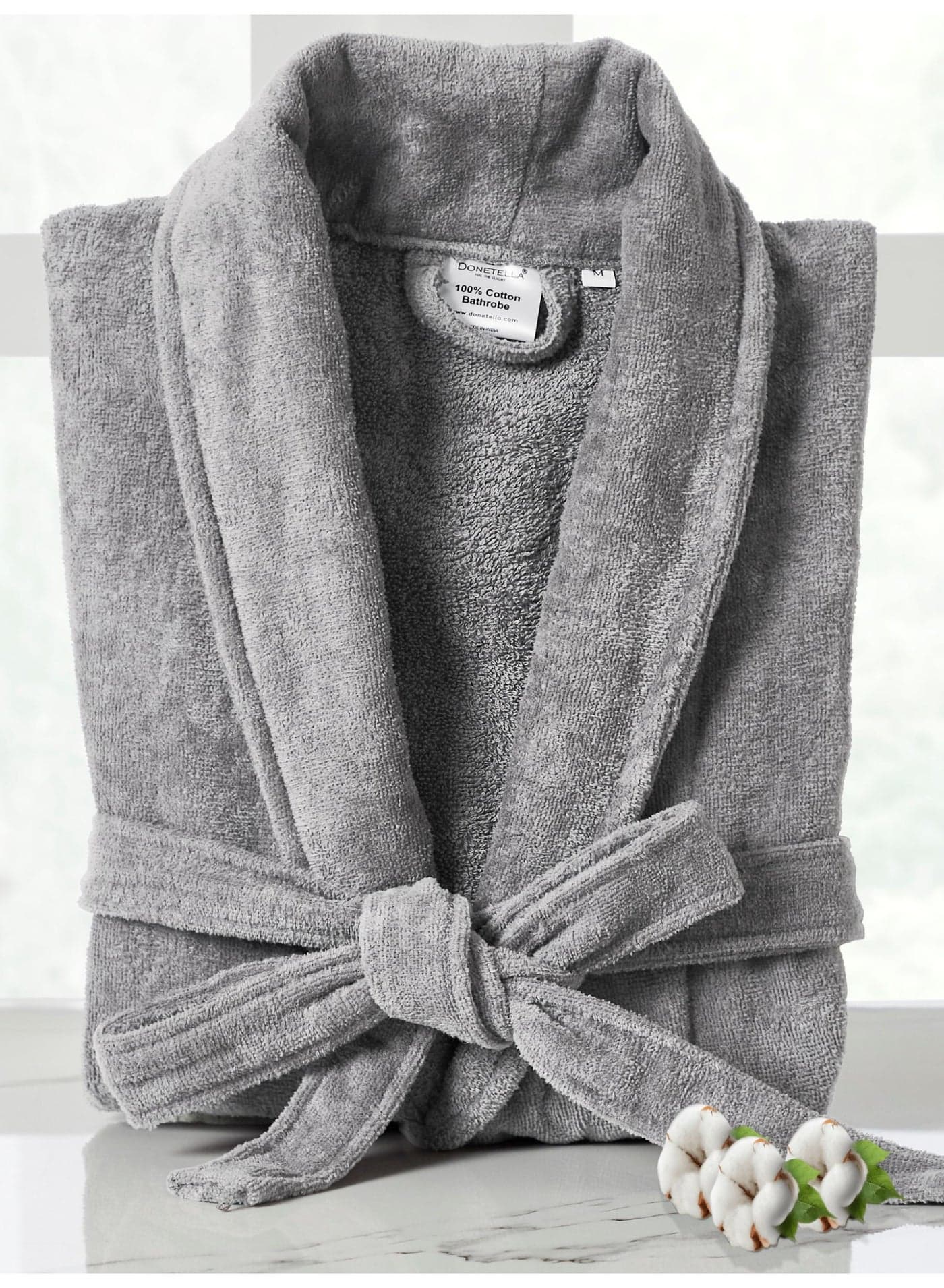 Unisex 100% Cotton Velour Bathrobe Small & Medium Size, 400 GSM, Luxurious & Absorbent, Soft Velvet Feel, Ankle-Length with Shawl Collar & Pockets