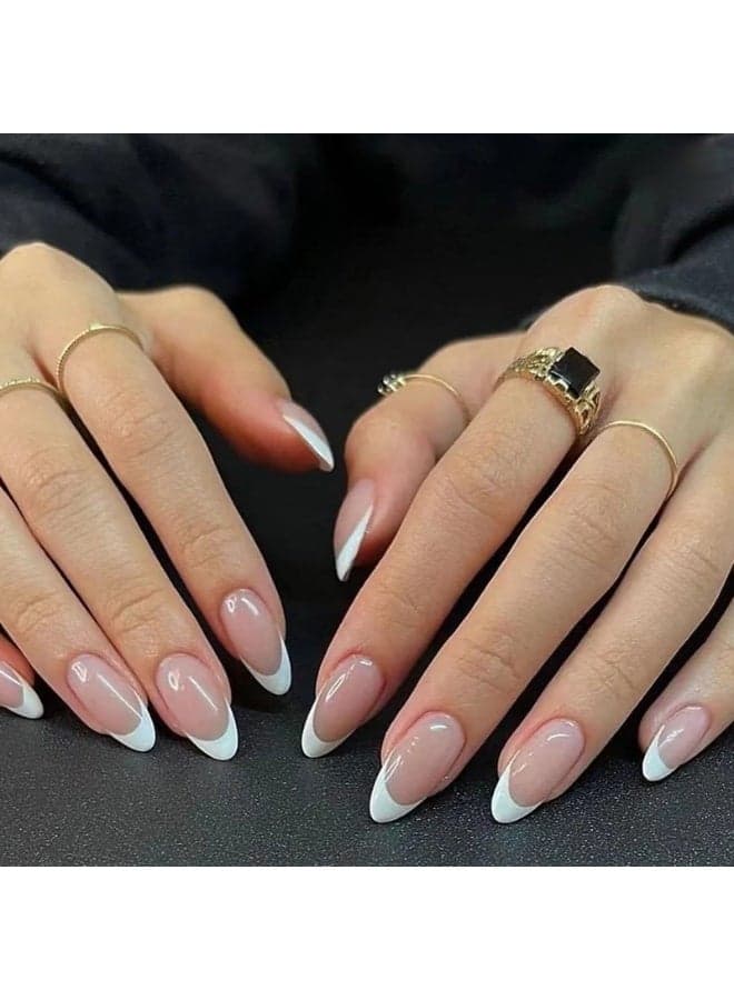 24pcs Press On False Nails,Medium Minimalist Pink French Press-On Nails Set,Nails For Effortless Style And Sophisticated Look, Acrylic Nails With Glue Kit.