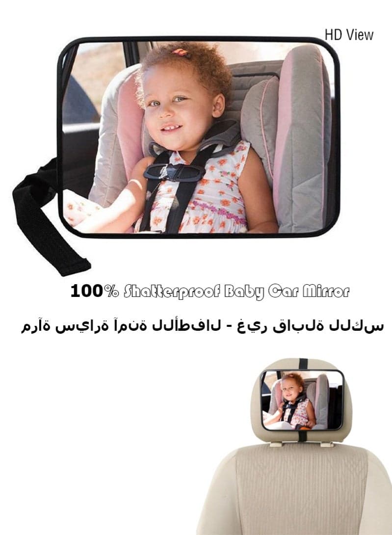 Car Backseat Safety Mirror, Baby Car Mirror for Back Seat Rear View, 100% Shatterproof, Premium Black Frame Car Rear View, 23.5cm*15cm,Black