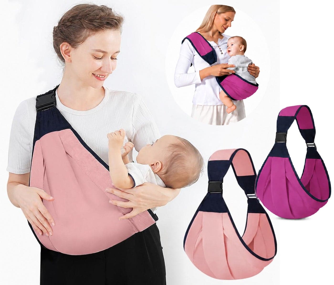 Adjustable Baby Carrier Sling for Newborn & Toddler 0-18 Months | Lightweight One Shoulder Baby Holding Carrier | Comfortable Ergonomic Portable Infant Wrap Carrier with Safety Buckle & Soft Fabric | Available in Pink & Magenta | Color Shipped as Per Stock Availability