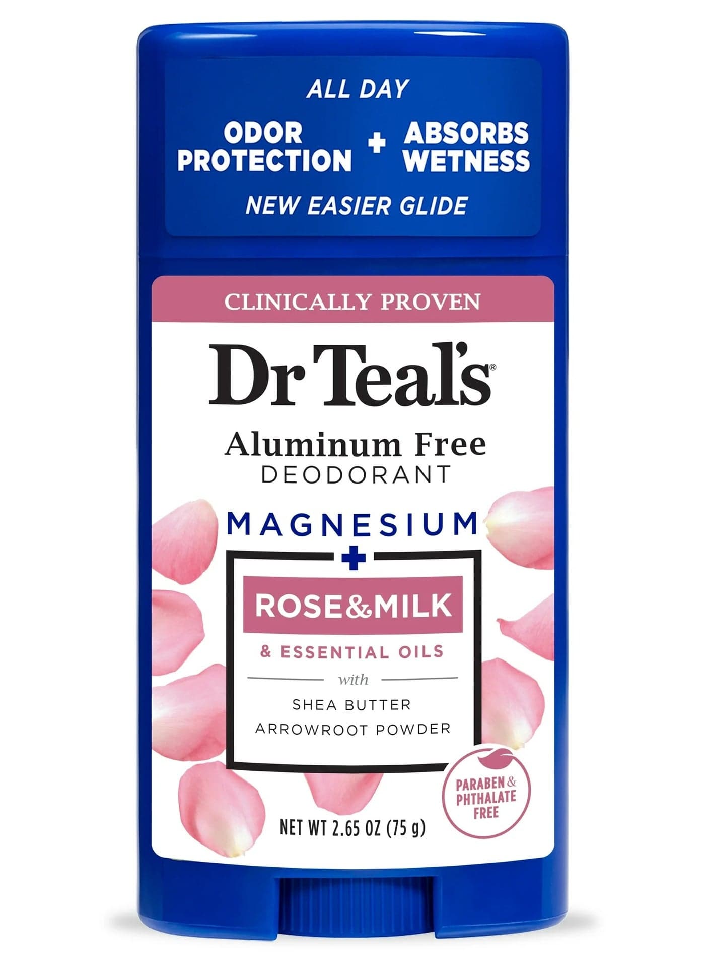 Aluminum-Free Rose & Milk Deodorant for All-Day Odor Protection - Naturally Absorbs Wetness with Magnesium (75 g)