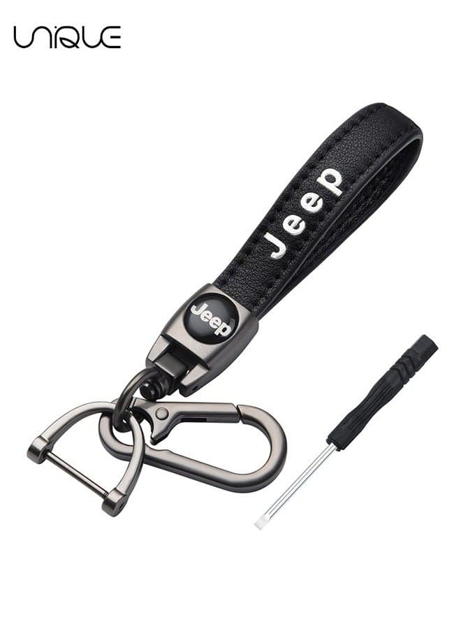 Keychain - Jeep Key Chain - Leather Car Key Chain - Car Accessories - With Screwdriver - Black