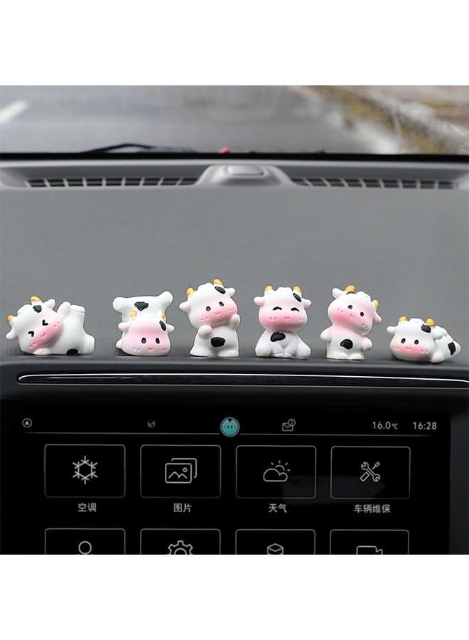 6 Pcs Mini Cows Car Accessories, Cow Print Dashboard Decorations & Rear View Mirror Ornaments, Cute Car Decor for Women Girl