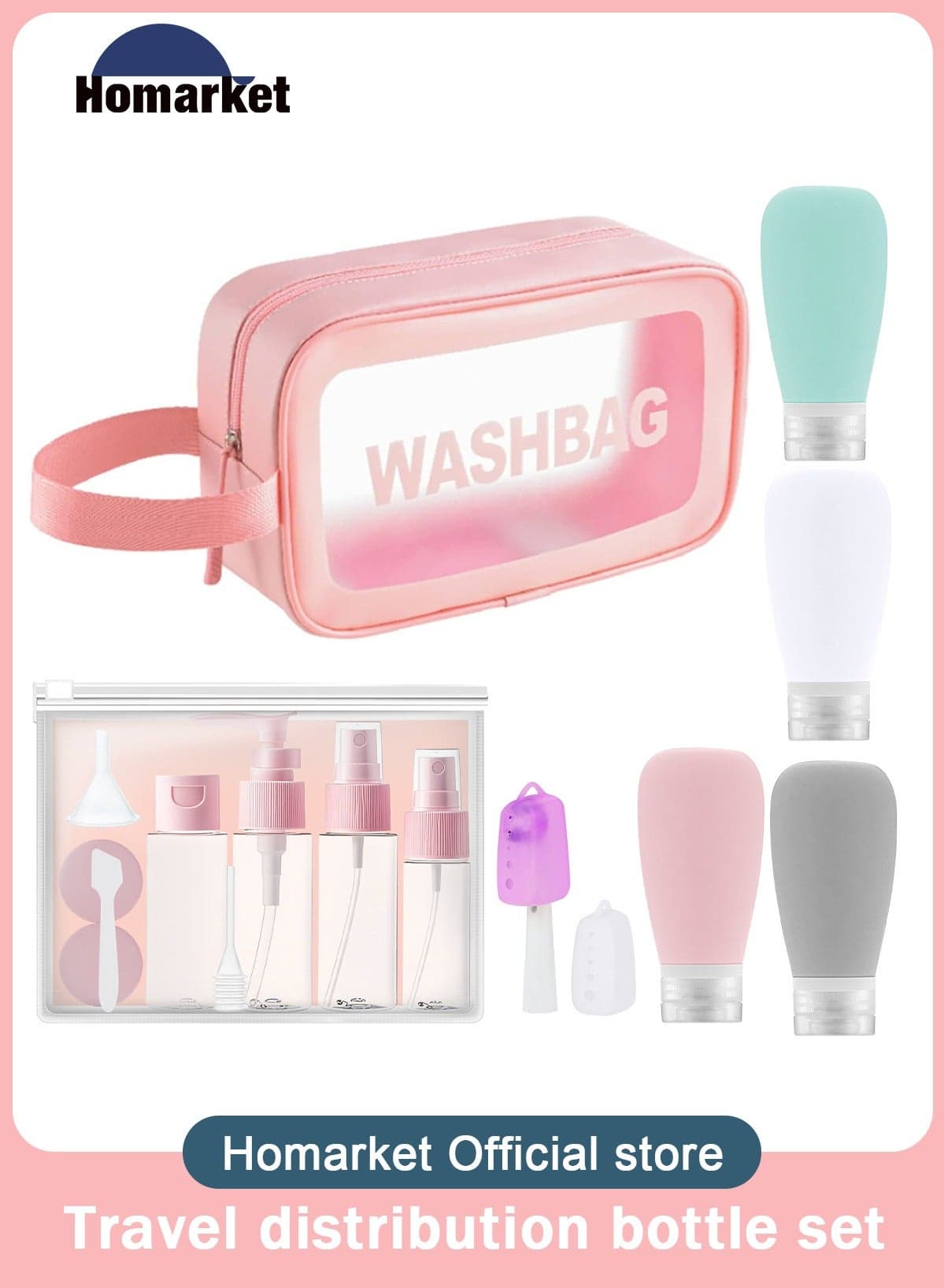 16Psc Travel Bottles Set for Toiletries,Leak Proof Refillable Silicone Travel Container Set for Shampoo,Conditioner, etc.Squeezable Empty Travel Containers with Labels.