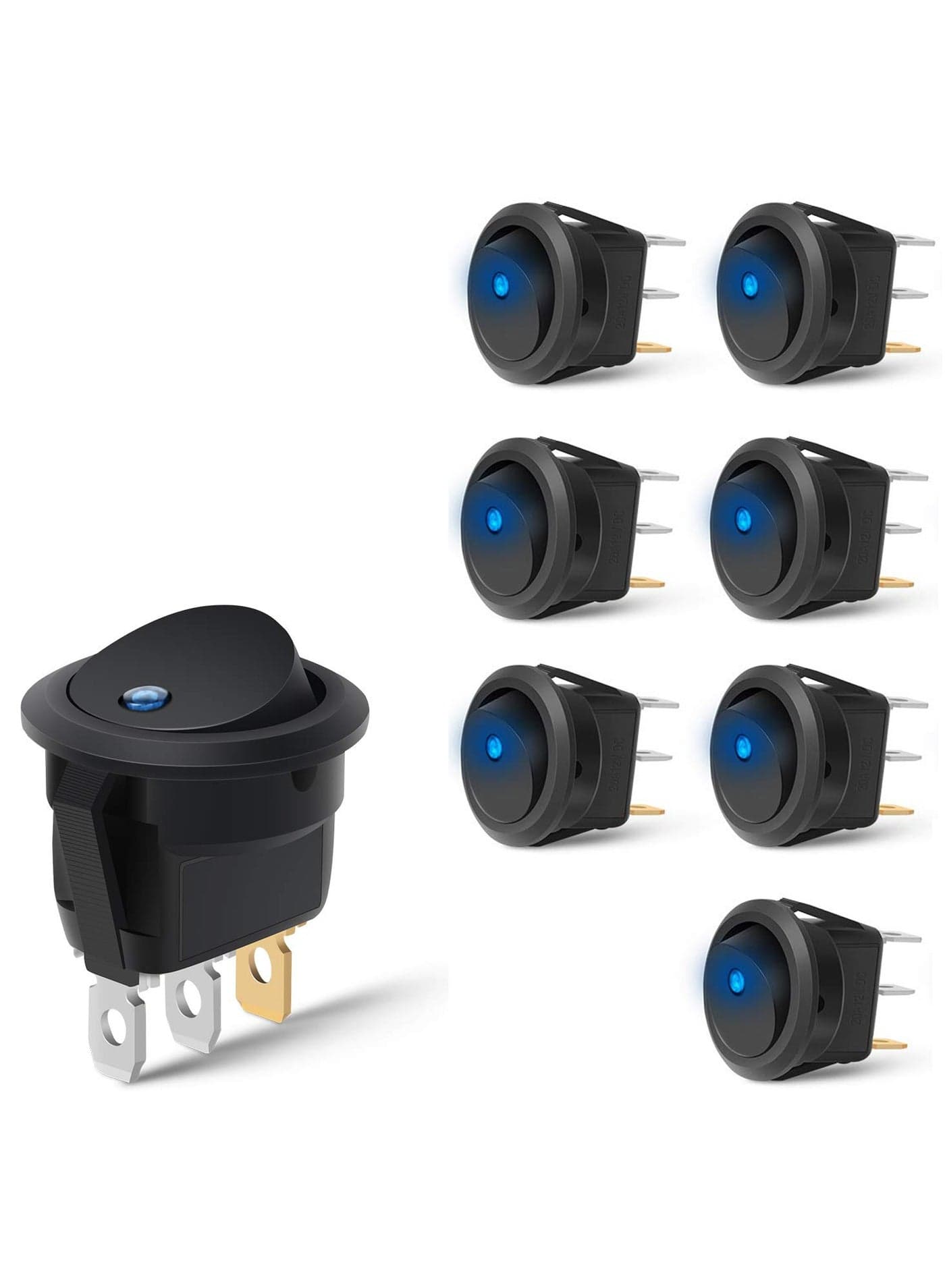 8PCS 12V Blue Round Toggle LED Switch 20A 12V DC On/Off SPST for Car Truck Rocker On-Off Control