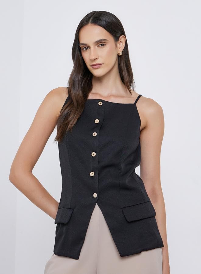 Styli Strappy Square Neck Buttoned Top