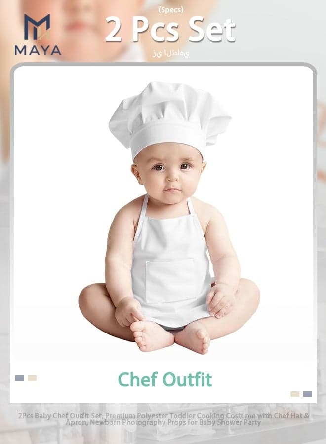 2Pcs Baby Chef Outfit Set, Premium Polyester Toddler Cooking Costume with Chef Hat & Apron, Newborn Photography Props for Baby Shower Party