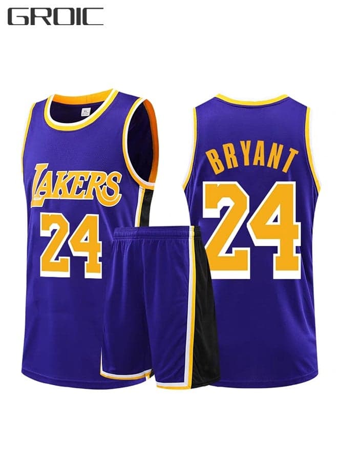 Kobe Bryant Jersey 24# Basketball T Shirt and Shorts,Basketball Jersey for Adults,Basketball Suits,BasketballJersey Set(Purple,3XL)