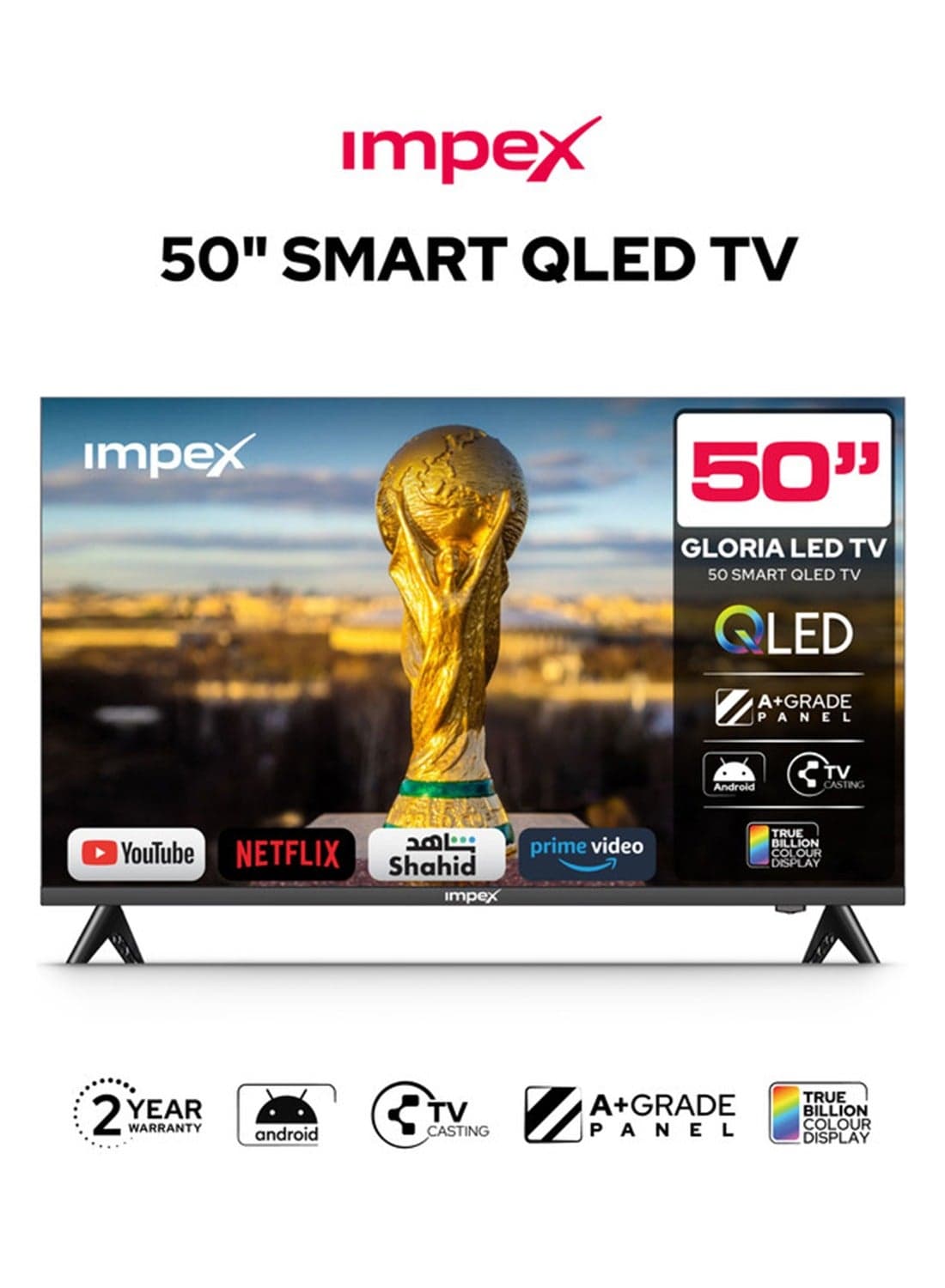 50 Inch Full HD QLED Smart TV – (1920x1080) Screen Resolution, Quad-Core, Frameless Television, TV Casting, 2 HDMI, 2 USB, RJ45, 176° Viewing Angle, Smart Energy Saving, A+ Zero Bright Dot, Television With 2 Year Warranty - Gloria50Q Black Gloria50Q Black
