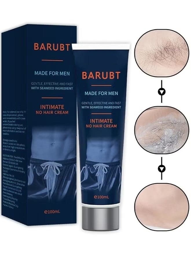 No Hair Crew Intimate/Private At Home Hair Removal Cream For Men, Painless, Flawless, Soothing Depilatory For Unwanted Coarse Male Body Hair, 100ml