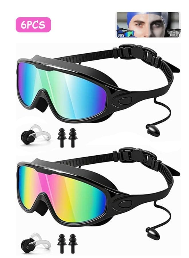 2 Pcs Anti Fog Anti UV Swimming Goggles with Earplugs Nose Clip for Men Women Adults Wide View No Leaking Swim Glasses