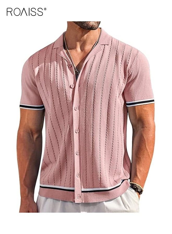 Men Casual Shirt, Comfortable Breathable T Shirt for Men, Short Sleeve Button Down Tops, Suitable for Daily Wear and Outdoor Activities