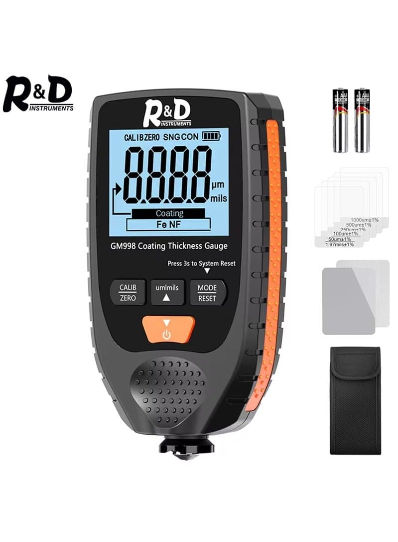 Paint Thickness Gauge for Cars | Digital Car Paint Meter, Paint Depth Gauge, Coating Thickness Tester, Car Paint Tester, Mil Gauge, LCD, Ferrous/Non-Ferrous, Auto Calibration (Black Orange)