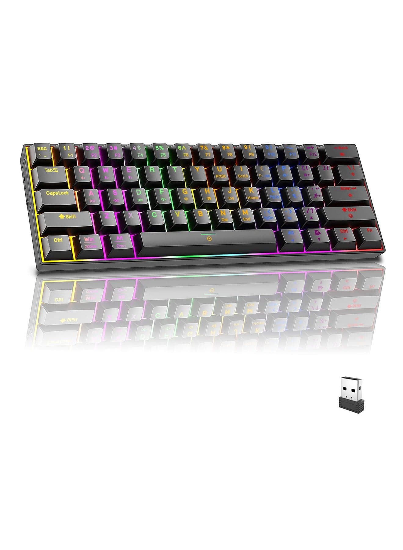 Wireless Bluetooth Tri-Mode (2.4G/Bluetooth/USB-C) Mechanical Keyboard, Multi-Platform Support (Windows/Mac/Linux/Tablet), Rechargeable 61-Key RGB Backlit Brown Switch Gaming Keyboard
