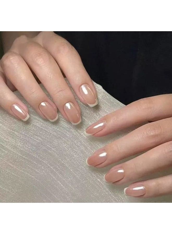 Press On Nails 24pcs,French-Style Pink Short Square Fake Nails, Perfectly Create a Fashionable Nail Art Effect,Suitable For Beginners; Can Be Reused.Fake Acrylic Nails With Glue Kit.