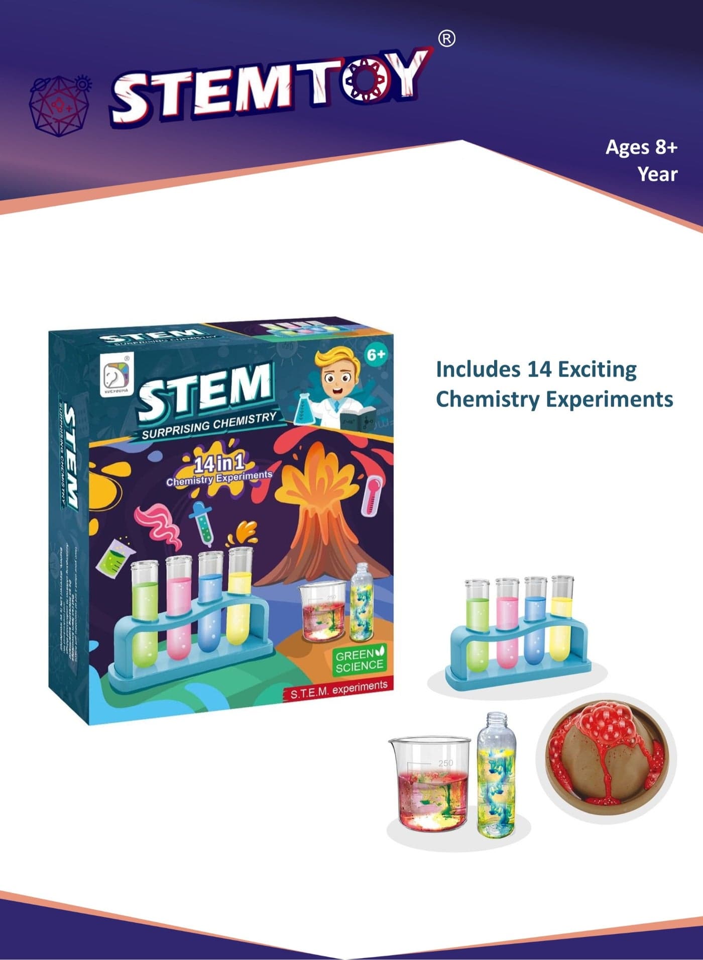 14-in-1 Chemistry Experiment Kit for Kids - STEM/ STEAM Educational Science Set, Interactive Science Learning for Ages 8+ Boys & Girls, School Supplies, Toys & Gifts