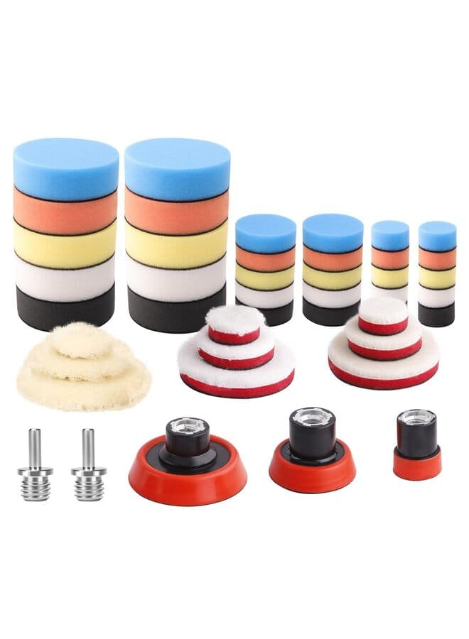 44Pcs Car Foam Drill Polishing Pad Kit, 1inch 2inch 3inch Detail Polishing Buffing Pad Mix Size Car Detailing Kit for Buffer Polisher Polishing, Buffing