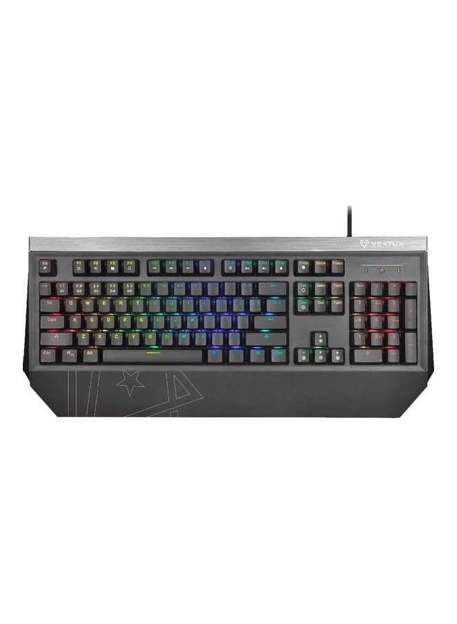 Tantalum Gaming Keyboard, Mechanical Full-Size Wired for Gamers with Blue Switches, 104 Anti-Ghosting Keys, 12 Multimedia Hotkeys, Customized RGB Backlit, Palm Rest for Windows, Mac OS, Gaming, PC, English/Arabic