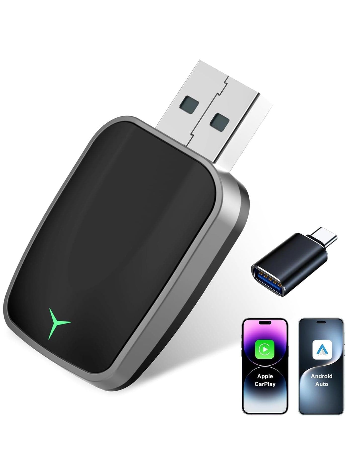 Wireless CarPlay Adapter for iPhone Plug and Play CarPlay Dongle Converts Wired CarPlay to Wireless Fast Auto-Connect Low Latency USB-A and USB-C Compatible