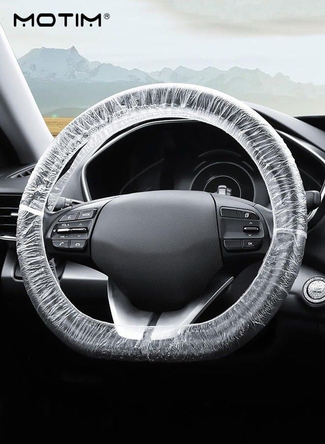100 Pcs Disposable Car Steering Wheel Cover with Elastic Band, Universal Clear Car Steering Wheel Protector, Plastic Steering Covers, Truck Auto Bus Accessories