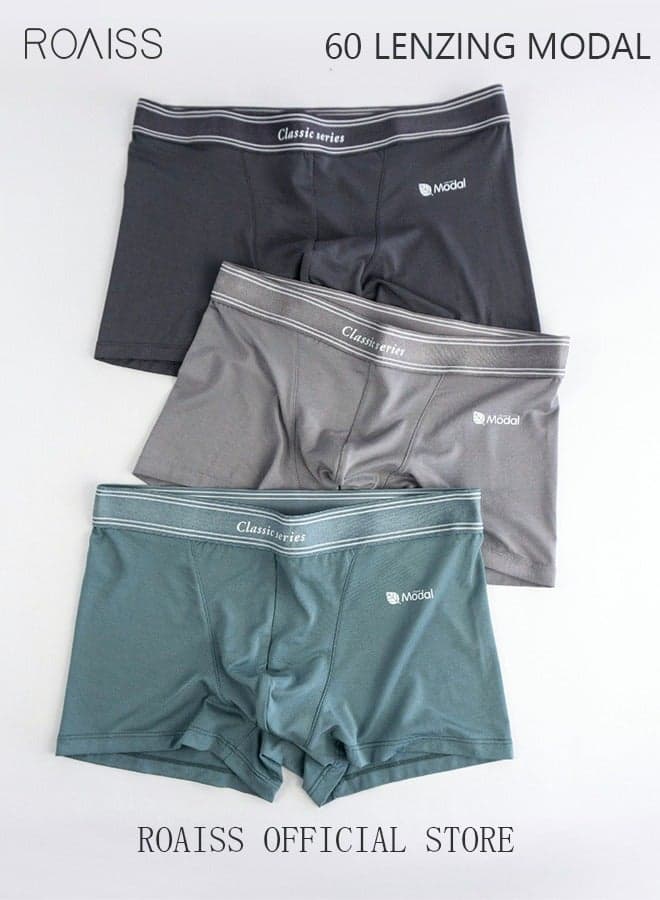 Men 3 Pack Modal Underwear Set, Soft Stretchy Trunk Briefs, Solid Lounge Shorts with Elastic Waistbands, Breathable Boxer Briefs for Men, Ideal for Everyday Wear