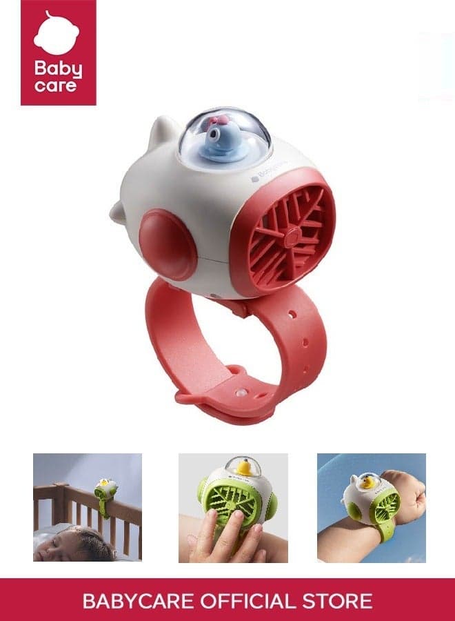 Babycare - Wearable Mini Fan for Kids - Adjustable Strap, Mosquito Repellent, Battery Operated, Soft Fan Blades - Red