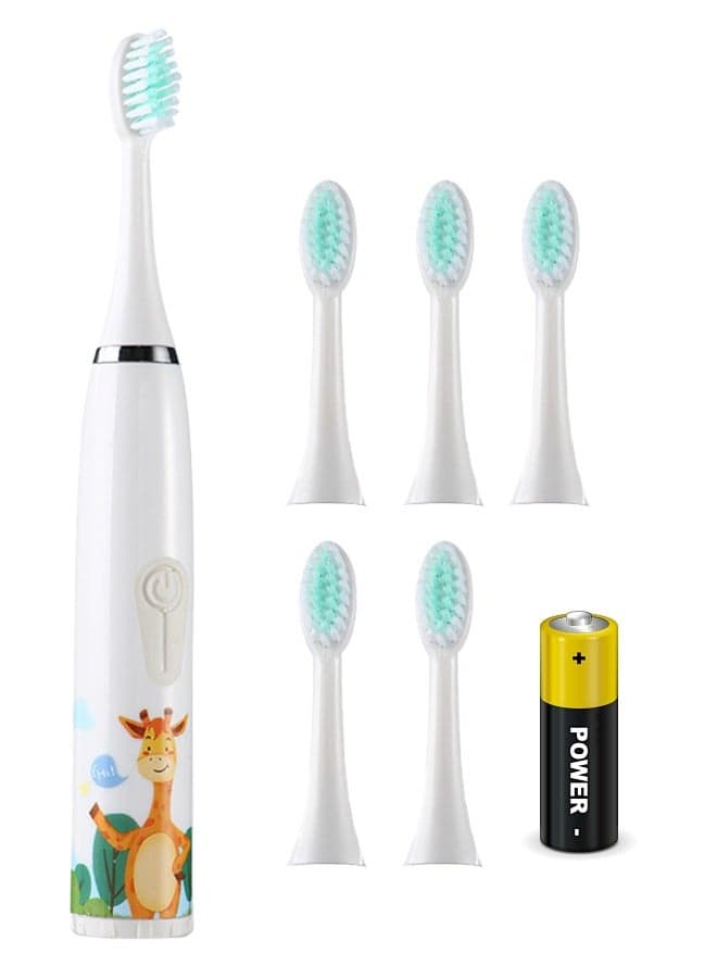 Kids Battery Powered Toothbrush, Children Sonic Toothbrushes with 6 Brush Heads, Giraffe, White