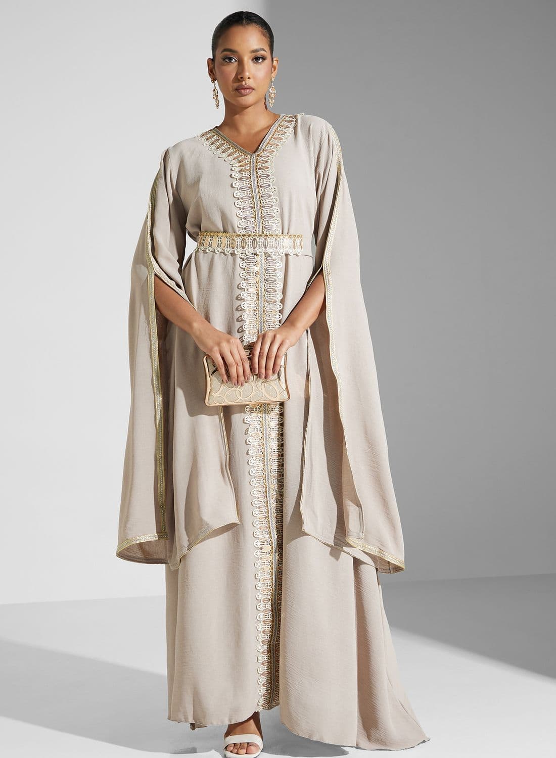 Embroidered Cape Abaya Dress
