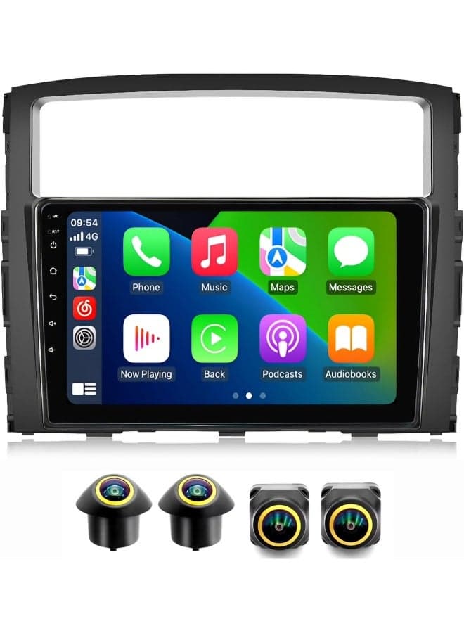 Fit Mitsubishi Pajero Car Stereo Android Screen 2006-2021 With Apple Carplay Android Auto Wireless 5G WiFi 4G DSP AHD Camera Included Fast Interface Quick Boot (4+32GB 360D Cameras)