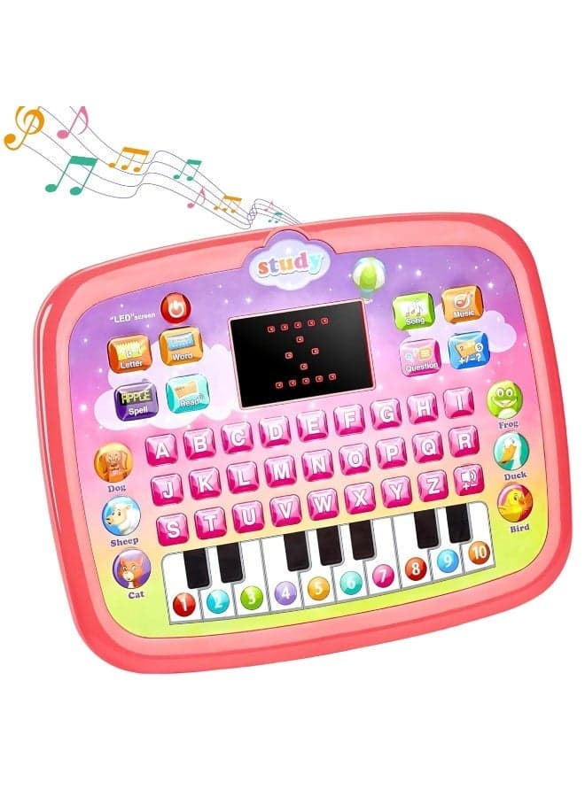 Toddler Tablet Toys for 1-3 Year Olds | Educational Learning Computer Toy | Kids Touchscreen Pad with Music, Letters, Spelling & Piano | Stocking Filler Gifts for 1-4 Year Old kids (Pink)