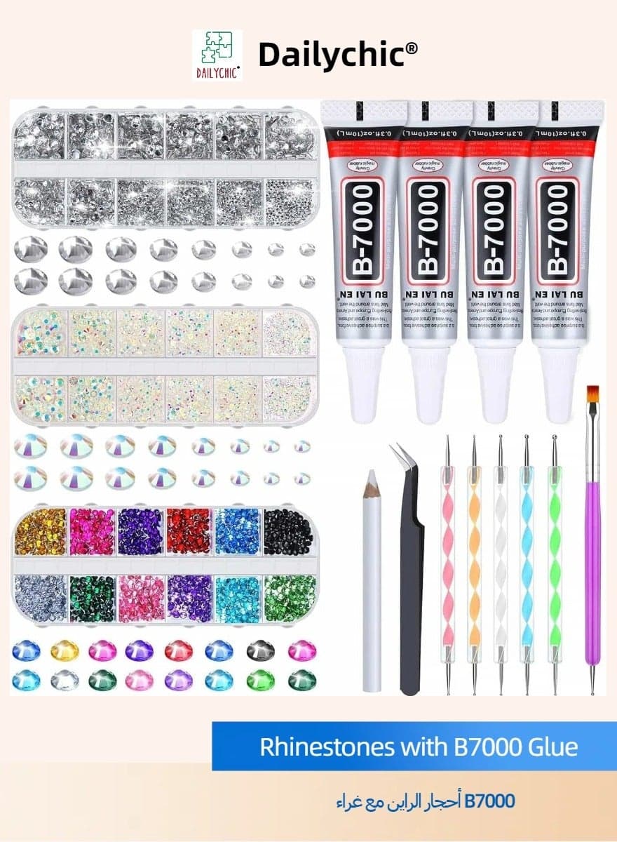4500Pcs Rhinestones for Crafts with B7000 Jewelry Glue, Rhinestones with Gems Adhesive for Shoes Cloth Fabric with Picker Pencil for Crafting Diamond Art Graduation Cap Decorations