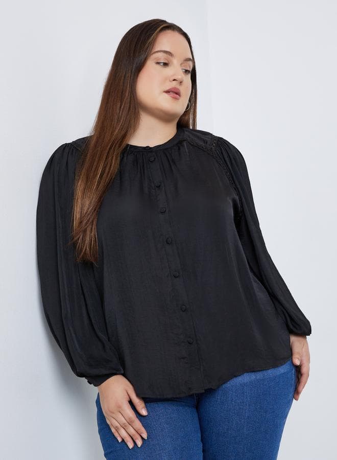 Styli Plus Size Black Long Sleeve Blouse