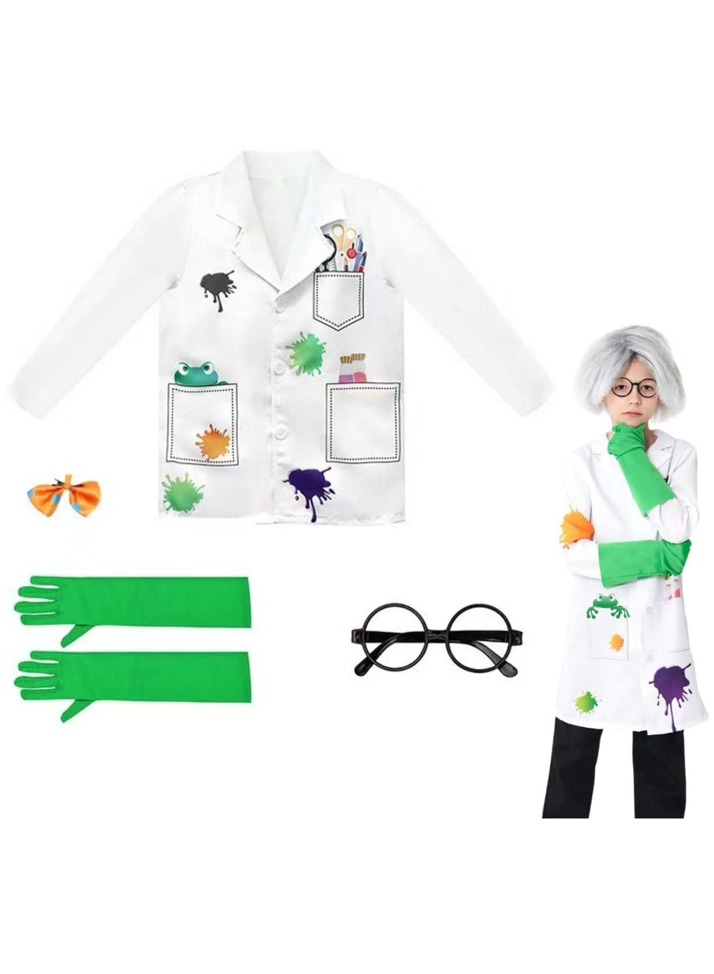Home Smart Mad Scientist Costume Scientist Suit 5pcs Scientist Dress with Accessories for Kids School Cosplay