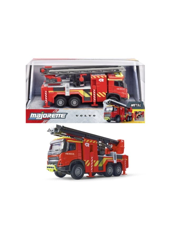 Majorette Volvo FMX Truck Fire Engine, 19 cm Officially Licensed Volvo & Rosenbauer Fire Truck, Diecast Rescue Vehicle with Extendable Ladder, Metal Cab and Freewheel, Ages 3+