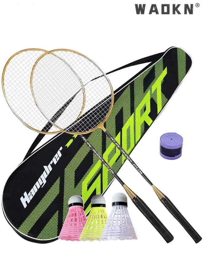 2 Pieces Badminton Set,Outdoor sports set,Badminton Set Including 1 Badminton Bag,2 Rackets,3 badminton balls,1 Replacement Grip Tapes, Badminton Backyard Games for Outdoor, Garden, Beach, Family Fun