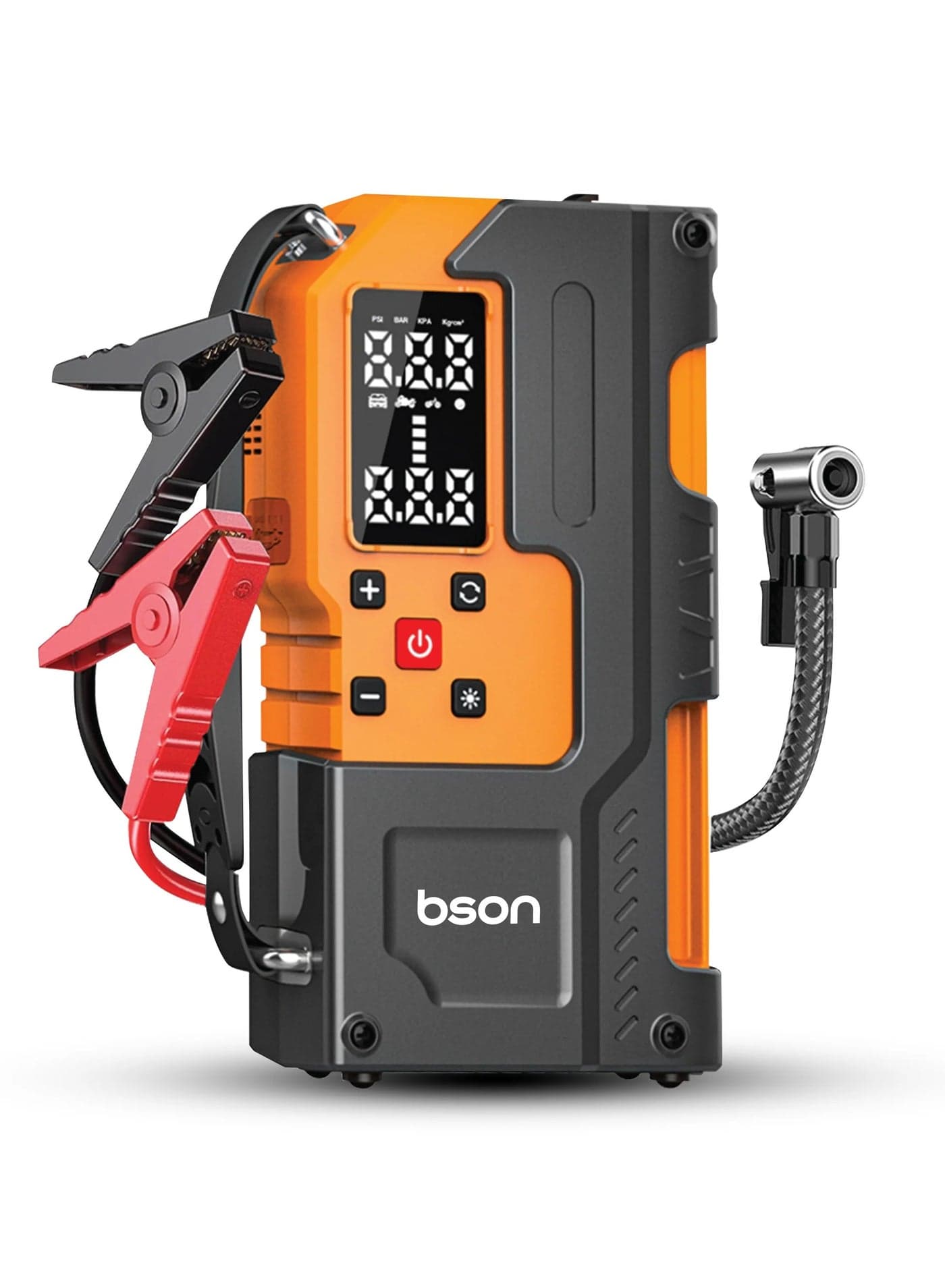 Turbo Jump Starter with Air Inflator – 6-in-1 Portable Car Emergency Kit, 12000mAh Battery, 150 PSI Tire Compressor, Power Bank, LED Flashlight, Smart Safety Clips & Storage – Ideal for Cars, Outdoor, Travel