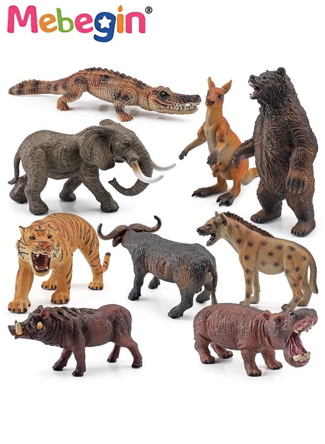 8PCS Safari Animal Figures Set with Kangaroo, Bear, Elephant and Other Animals, Wild Animal Decorations, Realistic Jungle Animals Figurines, Jungle Themed Birthday Decoration, Safari Cake Toppers Decoration Set, Ideal Gift for Kids