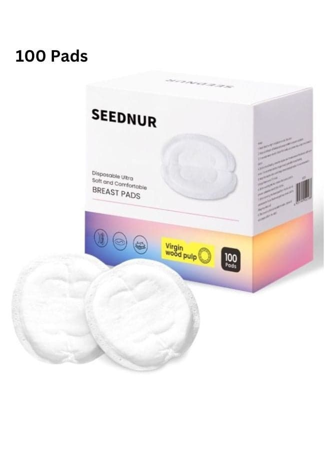 Seednur Breast Pads, Disposable Nursing Pads, Ultra Thin & Soft Skin Touch Breast Pads, Skin-Friendly, 3D Stereoscopic Highly Absorbent & Comfortable To Use, 100 Counts