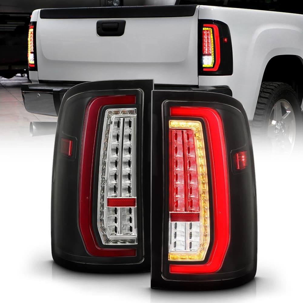 KEEKPO For 20072013 GMC Sierra 1500 2500 3500 Glossy Black Full LED wRed Tube Tail Lights Brake Lamps LeftRight