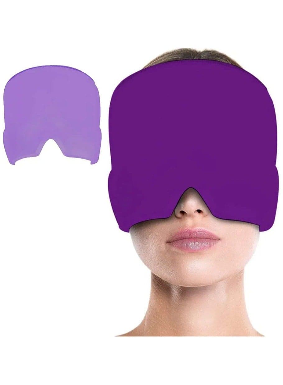 Migraine Relief Cap - Reusable Ice Gel Headache Hat for Tension, Sinus, and Stress Relief | Comfortable 360° Cold Compression Therapy Mask for Puffy Eyes | Purple