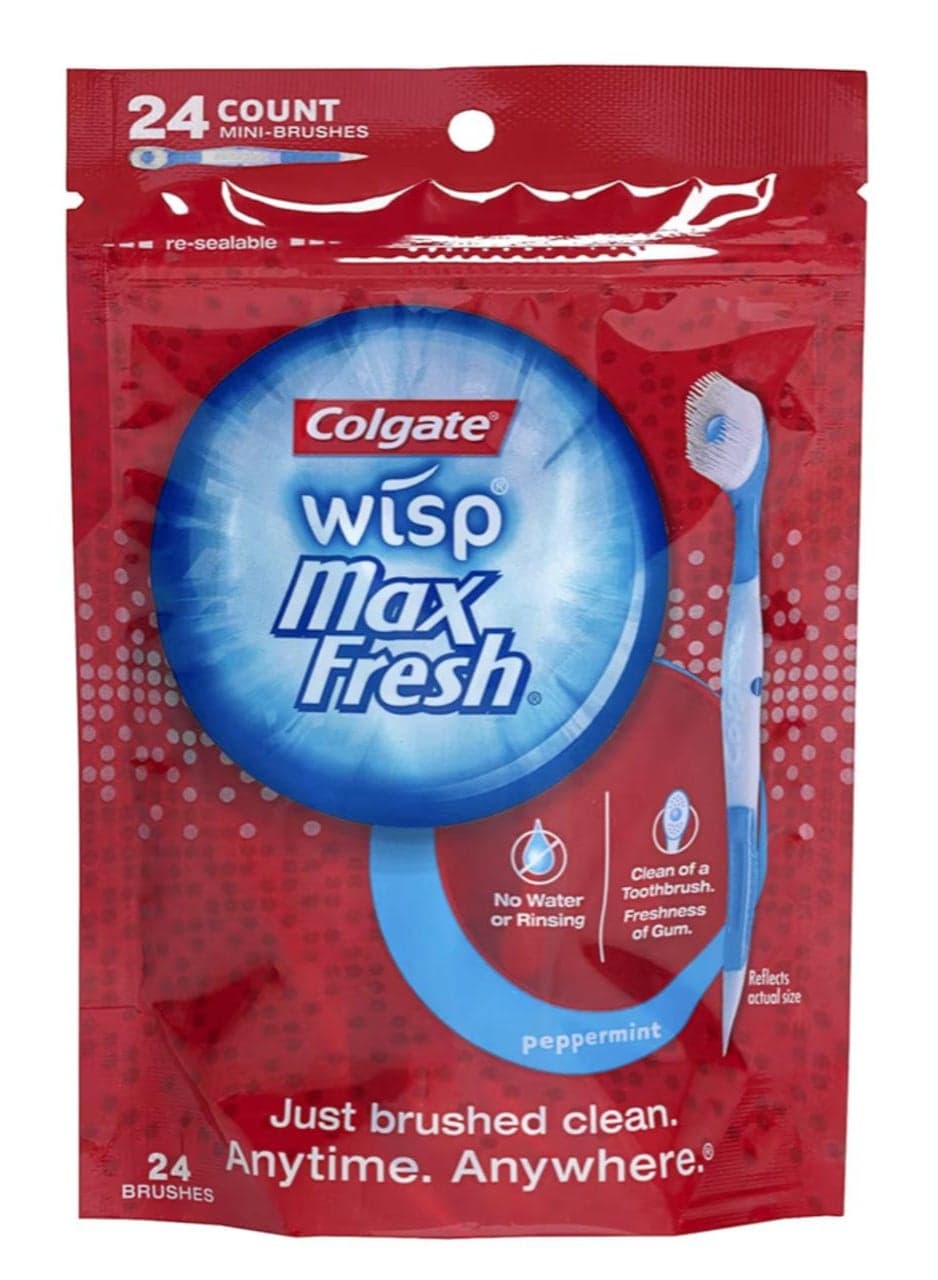 Colgate Wisp (The Original) Sugar Free, Gluten Free Disposable Mini Toothbrush, Cool Mint - 24 Count