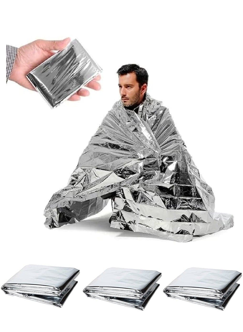 3pcs Thermal Blanket,Emergency Blanket Outdoor Survival First Aid Military Rescue Kit Windproof Waterproof Foil Thermal Blanket for Camping Hiking