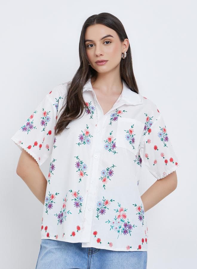 Take Two Floral Printed Buttoned Short Sleeve Shirt