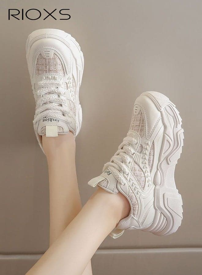 Women's Trainers, Chunky Platform Sneakers, Fashion Daddy Sneakers, Classic Lace-up Sport Shoes, Casual Breathable Athlesiure Shoes, Lightweight Running Shoes with Anti-Slip Soles, Chic Sneakers for Streetwear and Daily Outfits