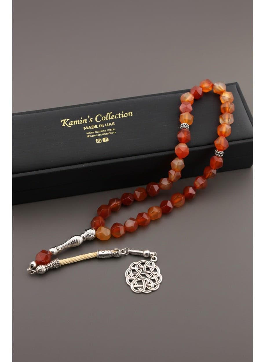 Natural Red Agate Stone Tasbih With ( Hexagonal Cuts )